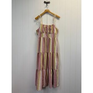 Women Boho Milkmaid Striped Maxi Dress Women Size 0XL Summer Festival Coquette
